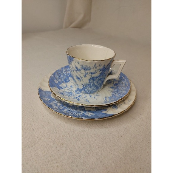 Other - Antique Burgess &‎ Leigh Burslem Cup, Saucer & Plate, 1906-12, Blue Floral Swirl